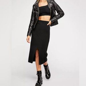 Free People Skyline Black Ribbed Midi Skirt Size Small